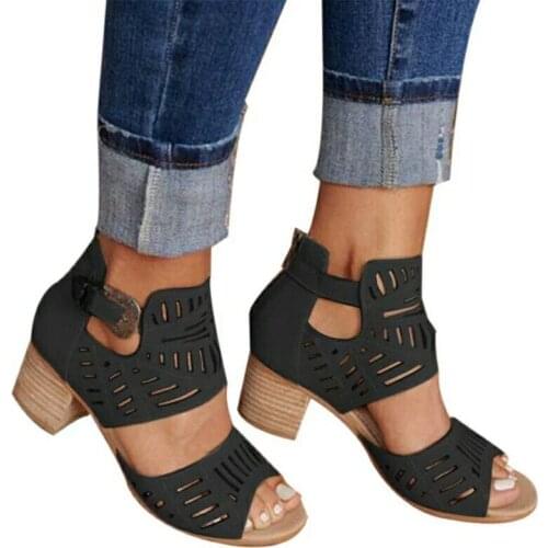 Fashion black Women Sandals High Heel Gladiator Buckle Strap Fashion Shoes Woman Sandalias Summer Ladies Plus Size 35-43