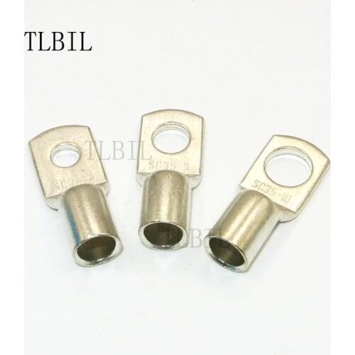 SC35 100Pcs 35mm2 2AWG 1/4" 5/16" 3/8" Listed Heavy Duty Lugs Battery Cable Bare Copper Eyelets Tubular Ring Terminal Connectors