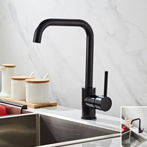 Black Painting Kitchen Faucet 360 Rotate Black Mixer Faucet for Kitchen Rubber Design Hot and Cold Deck Mounted Crane for Sink