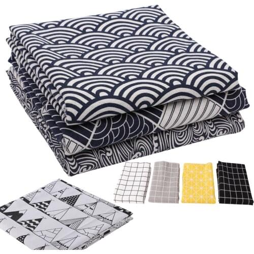 Linen Cotton Fabric Classical Grid Japanese Printed Cloth For Curtain Tablecloth Table Runner Pillow Cushion Sewing Placemat Bag