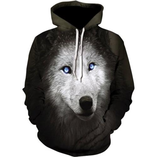 Black and White Wolf Hoodie Mens Animal Top 3D Printing Hooded Hoodie Sweatshirt Harajuku Sportswear Streetwear Casual