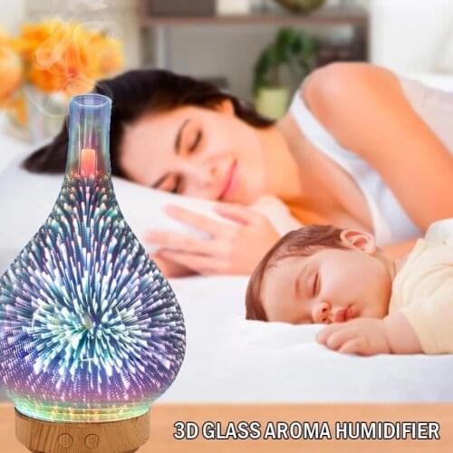 Fireworks Pattern Ultrasonic Air Humidifier Airpurifier Purifiers Portable Aroma Diffuser 3D Glass Exquisite Room Decor