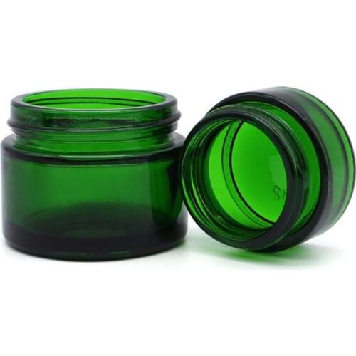 Green Glass Jar Cosmetic Lip Balm Cream Jars Round Glass Test Tube with inner PP Liners 20g 30g 50g Cosmetic Jar SN768
