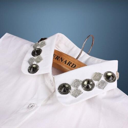 Spring Fake Collar Shirt ties bluz Women Pearls Rhinestones Cotton Kraagie Nep Dames Adjusted Half Shirt Accessories False Cols