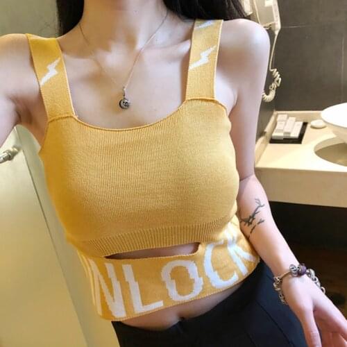 Female Camisole Tops Sexy Temperament Knitted Letter Short Vest Casual Slim 2021