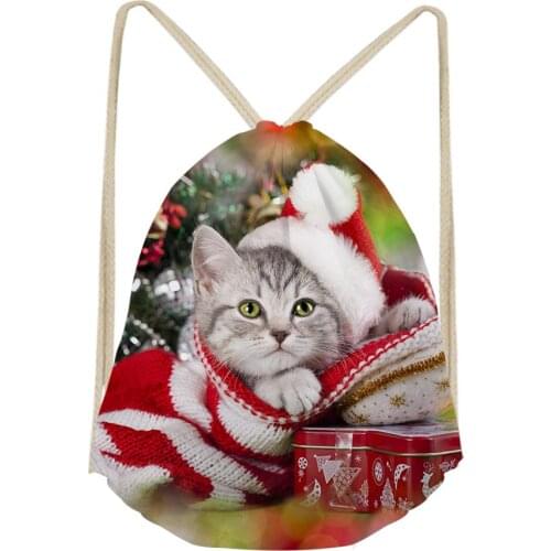 Noisydesigns Cute 3D Merry Christmas Printing Cartoon Women Backpack for Kids Fitness Yoga Sports Women Drawstring Bag Storage