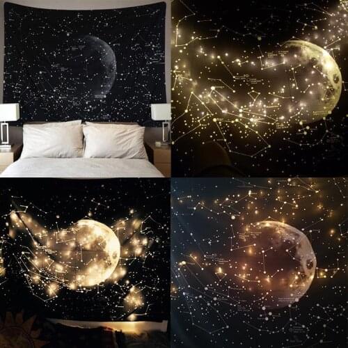 Starry Sky Ins Hanging Cloth Nordic Leisure Sofa Background Cloth Universe Black Starry Sky Moon Tapestry Decorative Cloth