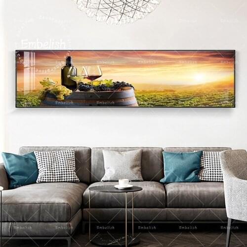 1 Pieces Sunset Bottle And Wine Glasses On Barrel In Wall Pictures For Dinning Room Home Decor Poster Kitchen HD Canvas Painting