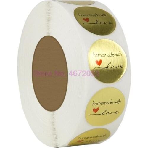 100 rolls Round Gold "homemade with love" Stickers seal 500 Labels stickers scrapbooking for Package stationery handmade sticker