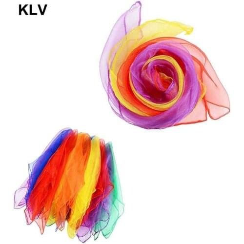 12 Pcs / Set Dancing And Juggling Towels Candy Colored Gym Towel Dance Practical Gauze Scarf Chiffon 6 colors