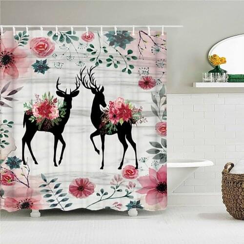 3d Bathroom Curtains Beautiful Flower Reindeer Elk Printing Shower Curtain Home Decoration Waterproof Fabric Bath Screen