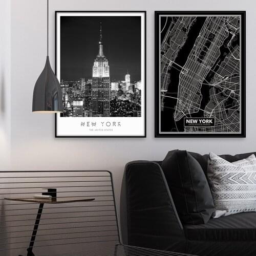 American Style New York City Map Canvas Paintings Building Wall Art Posters and Prints Wall Pictures For Living Room Home Decor