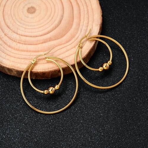 316L Stainless Steel Big Circle With Ball Bead Hoop Earrings Bijoux Round Handmade Earrings For Women Men Punk Statement Jewelry