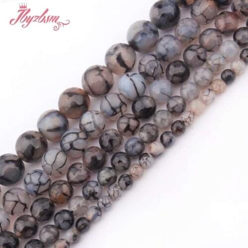 6,8,10mm Round Bead Gray Faceted Cracked Fire Agates Stone Beads For DIY Necklace Bracelets Jewelry Making 15" Free Shipping