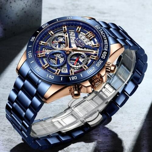 LIGE 2021 New Fashion Mens Watches with Stainless Steel Top Brand Luxury Sports Chronograph Quartz Watch Men Relogio Masculino