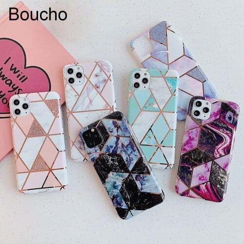 Boucho Geometric Marble Phone Cases For iPhone 12 Mini 11 Pro Max XR XS Max 6 6S 7 8 Plus X SE Soft Electroplated Cover Coque