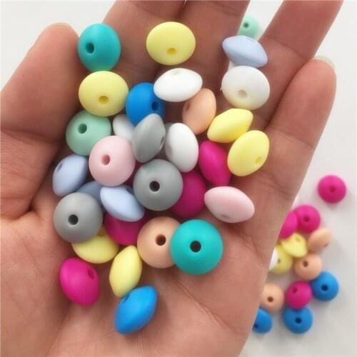 Chenkai 100pcs 12x7mm BPA Free Silicone Lentil Beads DIY Baby Abacus Teether Pendant Pacifier Jewelry Accessories pastel Color