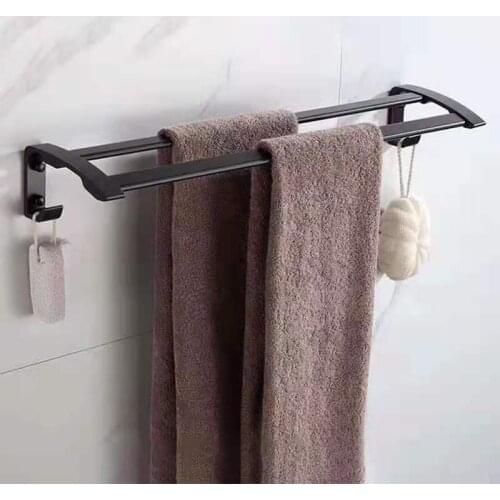 Black / Silver 40/50/60cm Double rod Flat Towel Rack Aluminium Towel Holder Bar Rail Hanger Wall Mounted