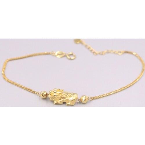 Pure 18K Yellow Gold Bracelet Lucky Bead Pixiu Wheat Link Chain Adjustable Bracelet Woman Gift 3-3.1g
