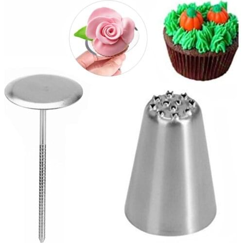 Cake Flower Stand Nail Needle +1pc Grass Cake Icing Piping Nozzle For Cream Flower Transfer Fondant Cake Decorating Set Tools