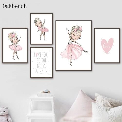 Nursery Art Painting Ballet Girl Canvas Poster Flower Wall Print Pink Posters Nordic Wall Pictures Baby Girl Room Decoration