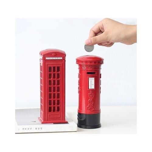 Two styles British telephone booth postbox piggy bank decoration retro wrought iron children piggy bank creative student gift sm