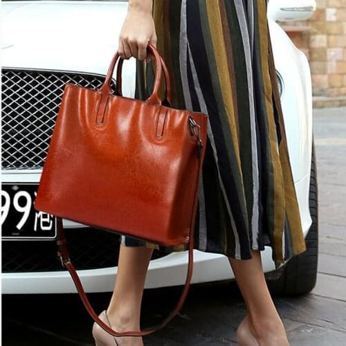 Elegant High Grade Oil Wax Cow Leather Women Totes Casual Shoulder Bag Genuine Leather Perfect Quality Women Handbags