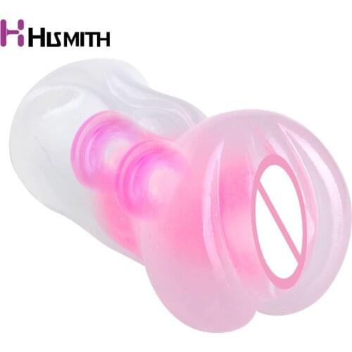 HISMITH Male Masturbator Realistic Vagina Masturbator Cup with Handheld Stroker for Solo Play Sex Toy for Men Double-Layered