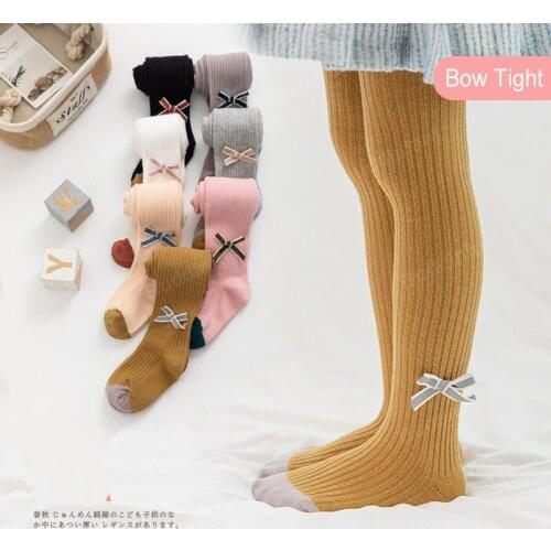 Autumn Spring Knitted Baby Pantyhose For Girls Tights Cotton Children Bottom Toddler Kid Girl Stockings Cotton with Bow 0-6year