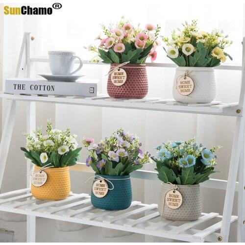 Nordic Style Simulation Daisy Potted Plant Artificial Flower Ornaments Creative Living Room Green Plants Succulent Potted Home
