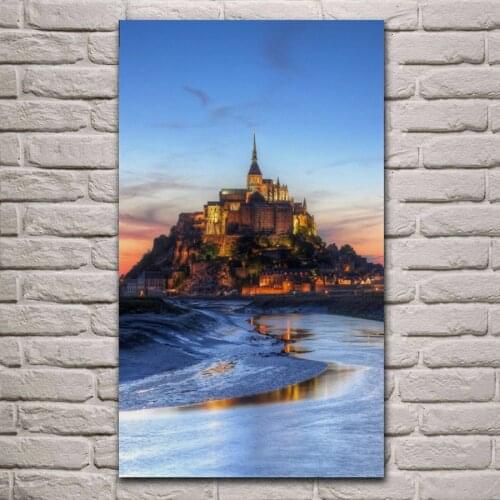 Le Mont Saint Michel castle sunset river vertical living room decor home wall art decor wood frame fabric posters KH033
