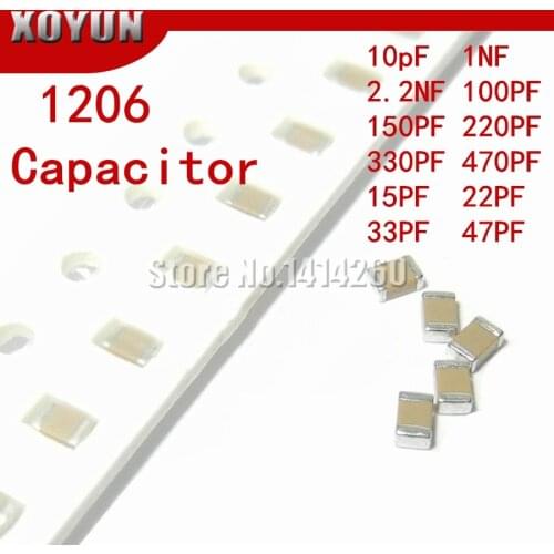 100pcs 1206 100pF 101K 10P 15P 22P 33P 47P 100P 150P 220P 330P 470P 1NF 2.2NF 250V X7R Error 10% SMD Ceramic Capacitor MLCC