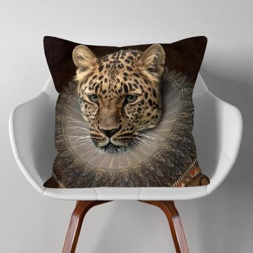 Royal Leopard Animal Portrait Chic Style Cushion Cover Home Bedroom Decorative Sofa Throw Pillow Case