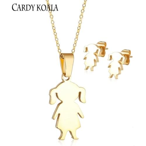 Cold Wind Girl Titanium Steel Pendant Trendy Cool Necklace Female Clavicle Chain Earring Set Gold-plated Childrens Earrings Jew