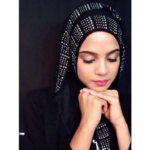 Muslim hijab jersey scarf hijabs cotton shawl beautiful diamante scarves rhinestone elegant 12 colors