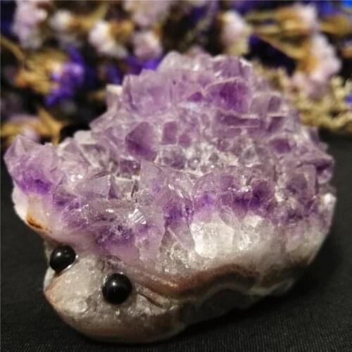 Natural Uruguay Dream Amethyst Quartz Crystal Cluster Specimen Healing Amethyst Geode Crystal Carving Animal Hedgehog Gemstones