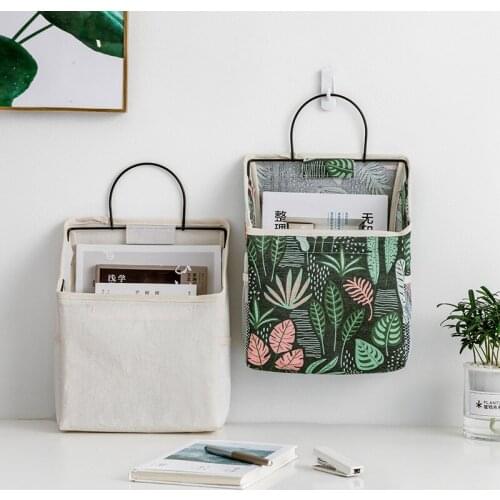 Dormitory Storage Artifact Storage Bag Wall Mounted Wall Cloth Tabletop Cotton Linen Storage Bag