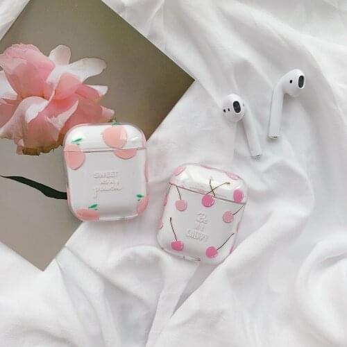 Peach fruit Transparent case for Airpods prevail lovely sweet peach pinky cherry Apple Airpods cover bluetooth earphone case