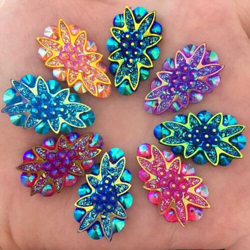 DIY 20PCS Mix AB Resin 16*25mm Teardrop Flower Flatback Rhinestone Scrapbook Wedding Ornaments 2 Hole Applique SF160