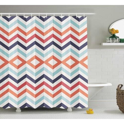 Chevron Shower Curtain Geometric Print Decor Zig Zag Lines and Chevron Stripes Design Wall Decoration Hanging Curtains
