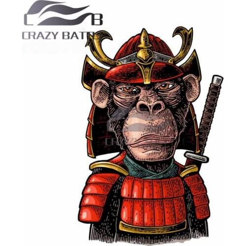 Crazy Battle 13 x 8.8cm for Monkey with Samurai Sword and Japan Armor Personality Decal Trunk Windows Surfboard Car Sticker