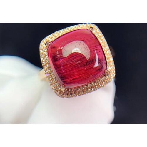 T708 Rubillite Ring Fine Jewelry 18 K Gold Natural Rubi Tourmaline 8.0ct Gemstone Diamond Gift Female Rings for Women Fine Ring