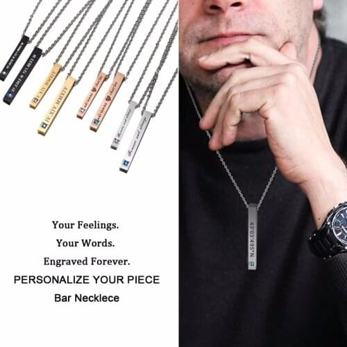 VERTICAL 3D BAR NECKLACE STAINLESS STEEL NAME COUPLES NECKLACES