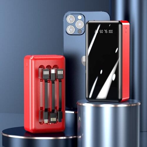 Power Bank 30000mAh External Battery Powerbank built in Cable Portable Charger for iPhone 12 11 Xiaomi Poverbank with Flashlight