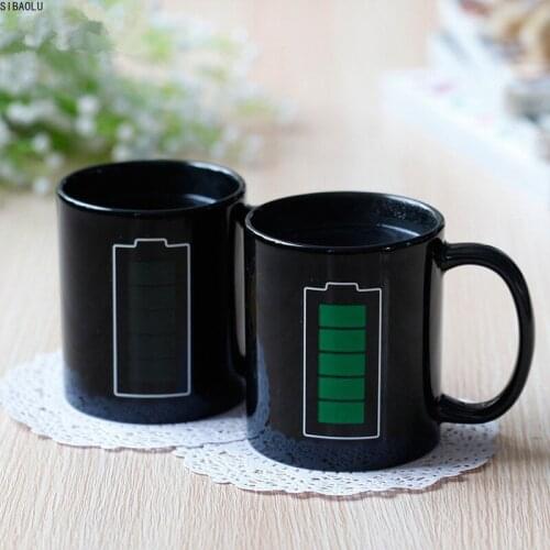 Battery Magic Mug Positive Energy Color Changing Cup Ceramic Discoloration Coffee Tea Milk Mugs Novelty Gifts