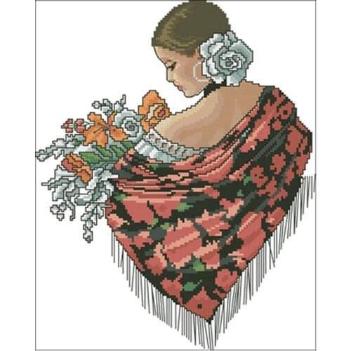 Woman holding flowers patterns Counted Cross Stitch 11CT 14CT 18CT DIY Cross Stitch Kit Embroidery Needlework Sets home decor