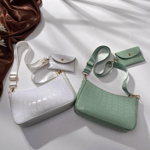 Women Stone Pattern Composite Messenger Bags Popular PU Leather Small Shoulder Bags Solid Color Female Crossbody Bag