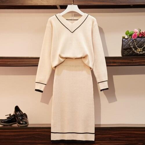 Autumn Winter Knitted Two Piece Set Women Korean Casual Sweater Top + Skirt Suits 2 Piece Skirt Set Female Two Piece Outfits