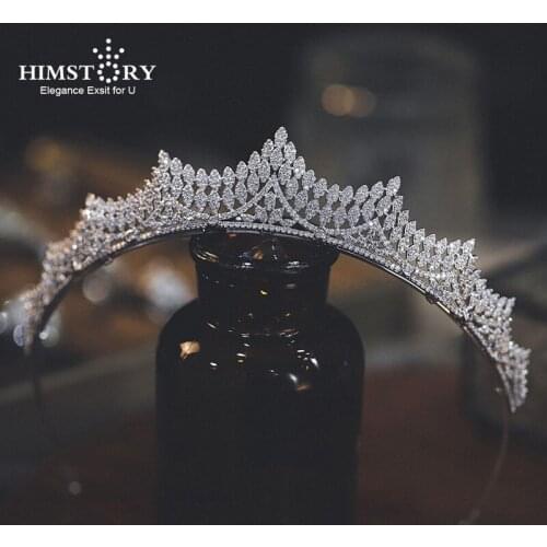 HIMSTORY Luxury European Cubic Zircon Headdress AAA CZ Princess Crown Girls Pageant Engagement Wedding Bridal Hair Accesso