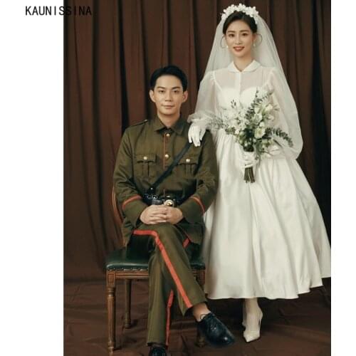 KAUNISSINA Vestido De Novia Elegant Wedding Dresses Women A-Line Satin Custom Size Romantic White Princess Bride Wedding Gowns